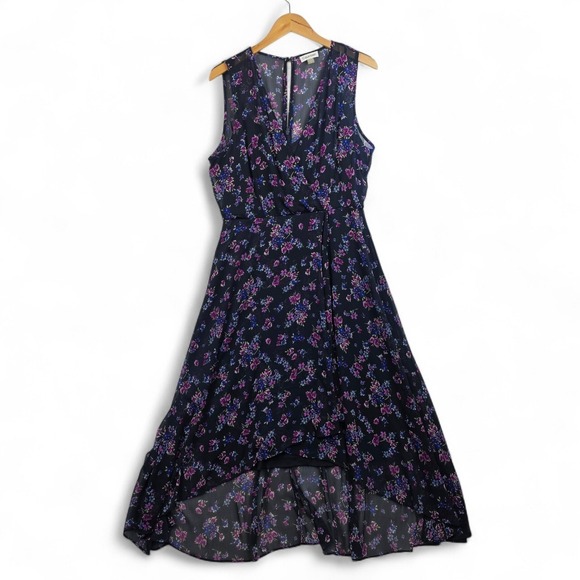 Calvin Klein Dresses & Skirts - Calvin Klein Dress Navy Floral Print A-Line Hi-Low Wrap Size 14